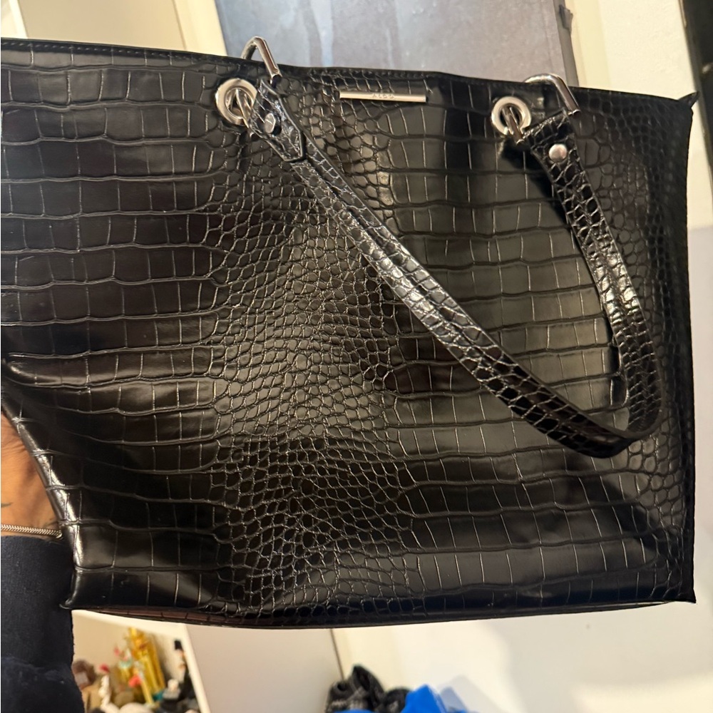 Aldo Black Crocodile-Embossed Laptop Bag